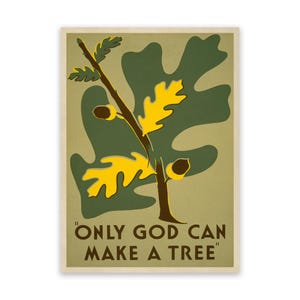 Nature and Tree Conservation WPA Poster, Mid Century Religious Nature Home Art Decor, Vintage Style Reproduction Print