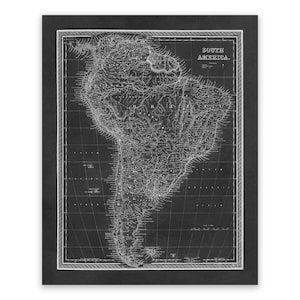 Old Map of South America, 19th Century Cartography Decor, Vintage Style Print Circa 1800s