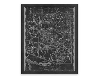 Arizona Railroad Map, Vintage Style Print Circa 1800s