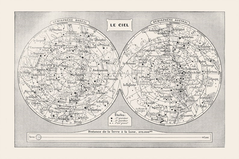 Zodiac Constellations Poster, Old Star Chart Astronomy Print, AM04 Timeless