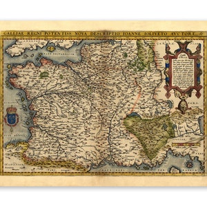 Ancienne carte de France vers les années 1500, décor de cartographie française du XVIe siècle, impression de style vintage