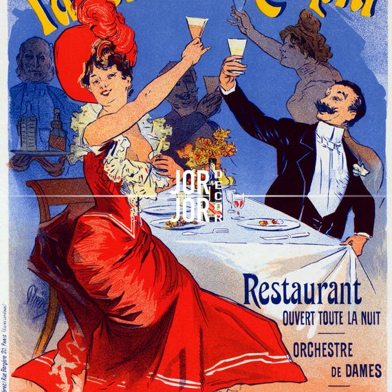 Taverne Olympia French Restaurant Poster: Jules Cheret Art Nouveau