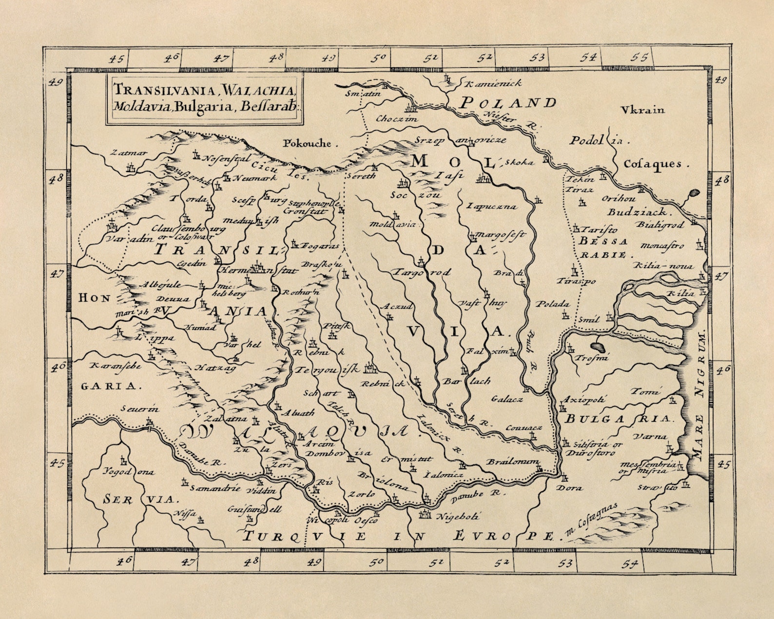 Old Map of Transylvania Romania, Vintage Style Print Circa 1600s - Etsy