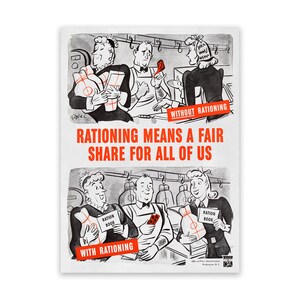 Food Rationing Patriotic Wartime Poster, Vintage Style Reproduction Print