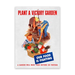 Victory Garden Wartime Food Rationing Poster, Mid Century Home Art Decor, Vintage Style Reproduction Print