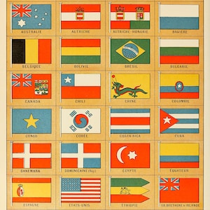 Flags Of The World Poster, World Flag Chart with Flags Of Each Country, Premium Vintage Style Reproduction Print, FD21 image 2