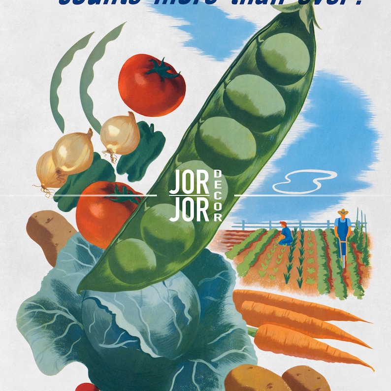 Victory Garden Print, 1945 WWII Food Poster, Vintage Vegetable Gardening Art image 2