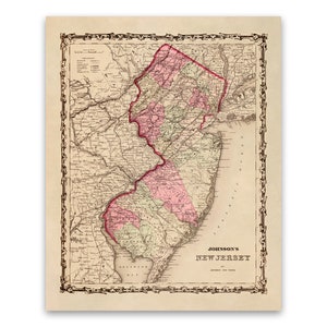 Old Map of New Jersey, Vintage Style Print Circa 1800s