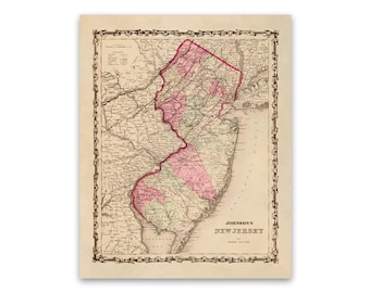 Old Map of New Jersey, Vintage Style Print Circa 1800s