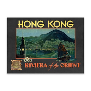 Hong Kong Riviera of the Orient Travel Poster,, Vintage Style 1900s Rustic Reproduction Print, Retro Wall Art Decor