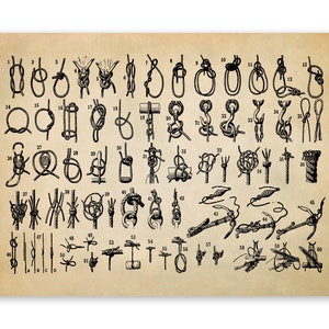 Nautical Knots Poster, Old Boating And Sailing Knot Chart, Premium Vintage Style Reproduction Print FD24