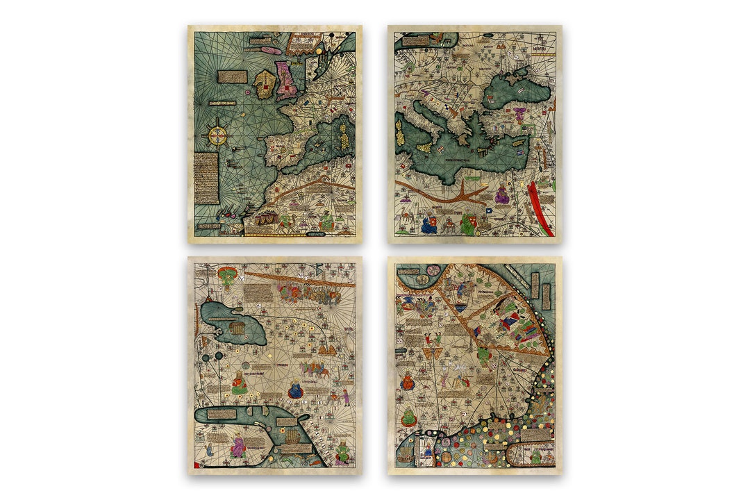 Old Catalan Atlas 1375 Europe Mediterranean Sea and Middle East - VINTAGE  MAPS AND PRINTS