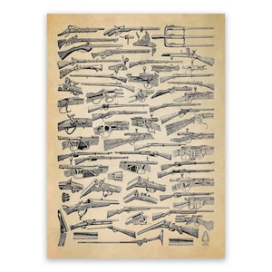 Antique Firearms Style Chart Print, Vintage Style Reproduction Poster, AM144