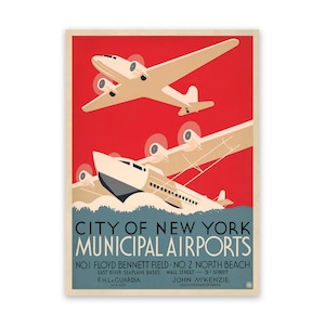 New York City Airports WPA Poster, Mid Century Home Art Decor, Vintage Style Reproduction Print