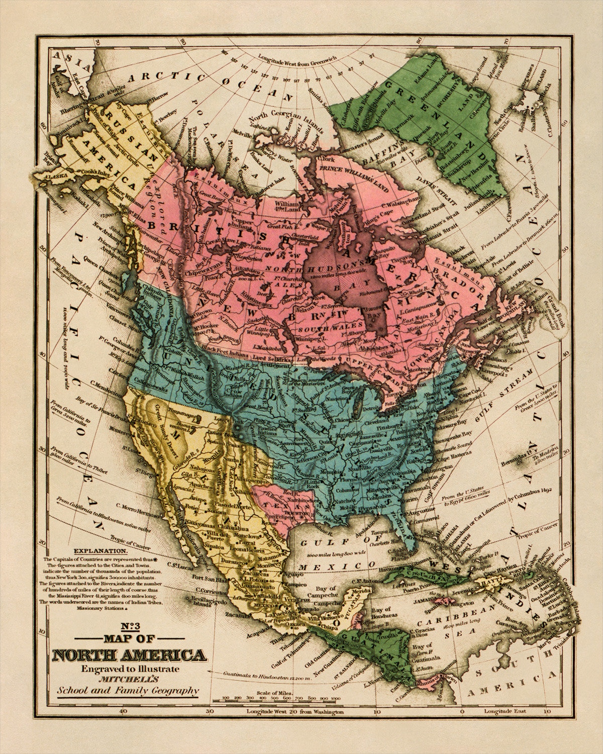 アンティーク　1800年代中央アメリカの地図 アンティーク 1800年代中央アメリカの地図