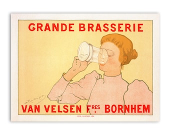 Vintage Belgian Beer Advertisement Poster: Victorian Bar Art Print