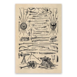 Historical Weapons Illustration Print, Antique Firearms and Swords Poster, Premium Vintage Style Reproduction FD33