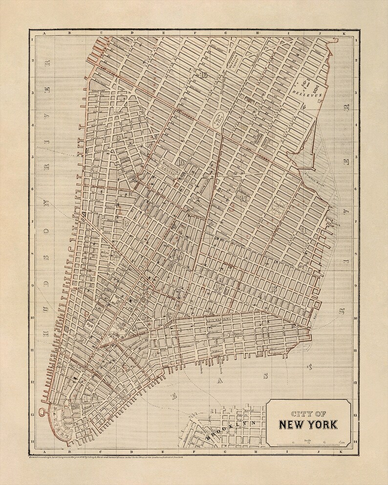 Old New York City Map, Vintage Style NYC Print Circa 1800s Classic