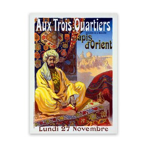 Cartel publicitario de alfombras orientales francesas, decoración del hogar Belle Époque del siglo XIX, impresión Art Nouveau de estilo vintage