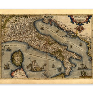 May include: An antique map of Italy with detailed markings of the coastline and surrounding seas. The map is titled "ITALIAE NOVINA DESCRIPTIO ACTOR JACOBO CAFTALDO FEDEMONTANO" and features the text "MARE LIGVSTICVN", "MARE ADRIATICUM SIVE SUPERUM", "GOLFO DI VENETIA", and "MARE TIRRENUM SIVE INFERUM".