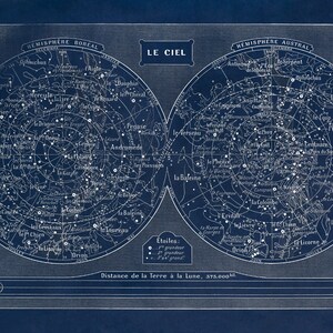 Zodiac Constellations Poster, Old Star Chart Astronomy Print, AM04 Midnight Blue