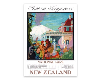 New Zealand Travel Poster, Mount Ngauruhoe Volcano, Premium Vintage Style Reproduction Print