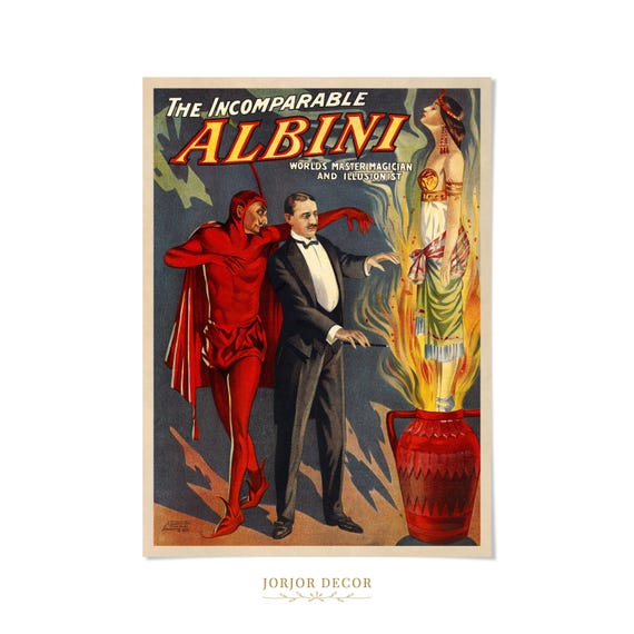 Albini Magician Print, 1911 Vintage Magic Poster, Illusionist