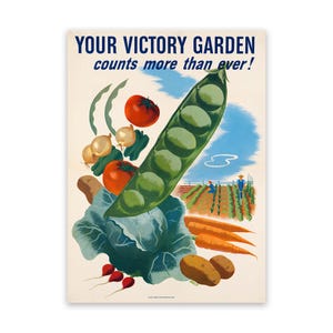 Victory Garden World War 2 Poster, Mid Century Kitchen Home Art Decor, Vintage Style Reproduction Print
