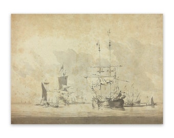 Vintage Sailing Ships Sketch Print: Nautical Tall Ship Art, CP34