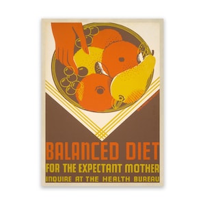 Balanced Diet Pregnancy WPA Poster, Mid Century Home Art Decor, Vintage Style Reproduction Print