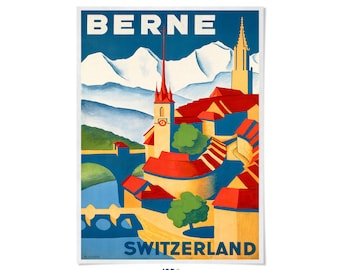 Bern Switzerland Travel Poster, Vintage Style 1900s Swiss Town Print