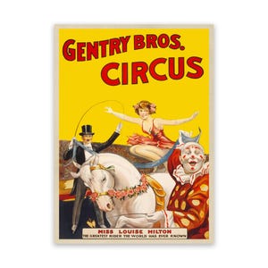 Gentry Bros Circus Poster, Old Circus Themed Wall Art, Premium Vintage Style Reproduction Print