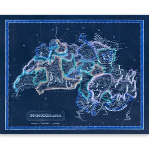 Old Map of Switzerland , Vintage Style Print Circa 1800s