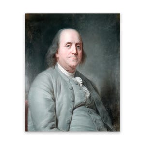 Benjamin Franklin Portrait, Historic Wall American Artwork, Premium Reproduction Print