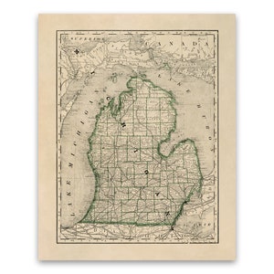 Old Map of Lower Michigan, Vintage Style Print Circa 1800s