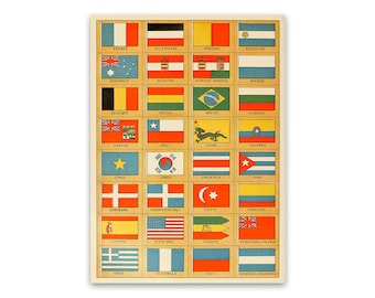 Flags Of The World Poster, World Flag Chart with Flags Of Each Country, Premium Vintage Style Reproduction Print, FD21