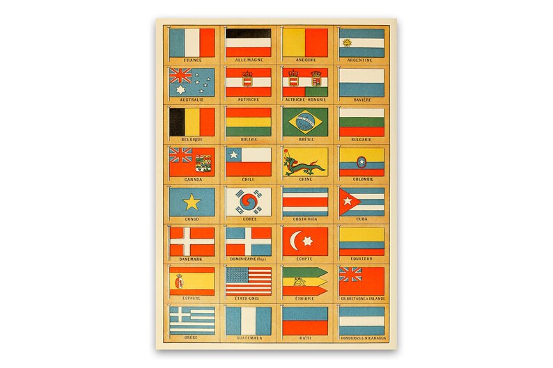 Flags Of The World Poster, World Flag Chart with Flags Of Each Country, Premium Vintage Style Reproduction Print, FD21 image 1