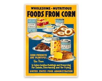 Corn Healthy Diet Wartime Rationing Poster, Vintage Style Reproduction Print