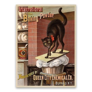 Impresión de cocina de gato negro de la época antigua, póster publicitario efímero con temática de cocina de la época victoriana, reproducción de estilo vintage