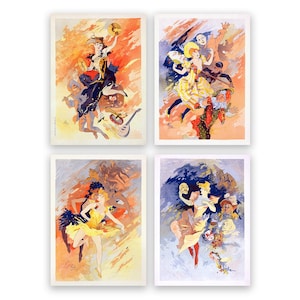 Whimsical French Musical Art, Set Of Four Jules Cheret Prints, Vintage Style Premium Reproduction