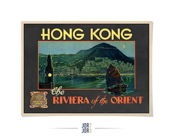 Hong Kong Travel Poster: Vintage Style 1900s Riviera of the Orient Print