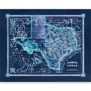 Old Texas State Map, Vintage Style Print Circa 1800s