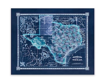 Old Texas State Map, Vintage Style Print Circa 1800s