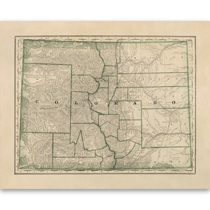 Old Map of Colorado, 19th Century Cartography Decor, Vintage Style Print Circa 1800s