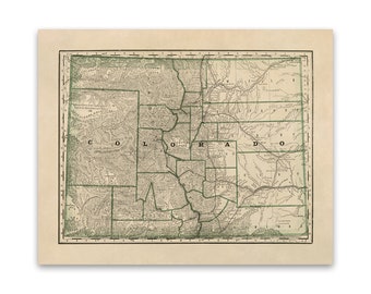 Old Colorado State Map, Vintage Style Print Circa 1800s