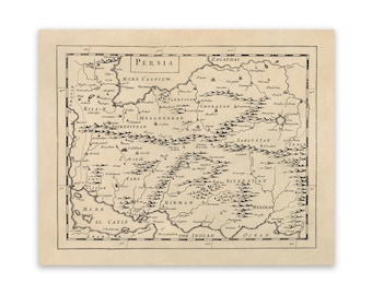 Mapa antiguo de Persia, siglo XVII, decoración cartográfica, impresión de estilo vintage, circa 1600