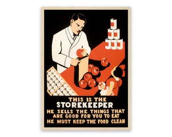 Grocery Store Food WPA Poster, Vintage Style Reproduction Print