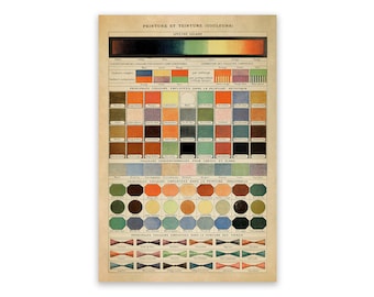 Color Chart Print, Full Color Spectrum Poster, Vintage Style Scientific Illustration, AM116