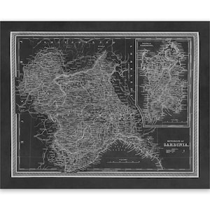 Old Map of Sardinia, 19th Century Cartography Decor, Vintage Style Print Circa 1800s