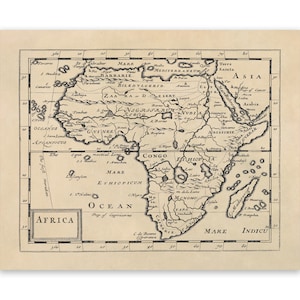 Antique Map of Africa, 17th Century Home Decor, Vintage Style Print Circa 1600s, 3 Color Options